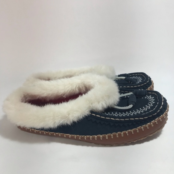 Lands' End Dark Navy Blue Slip On Embroidered Slippers Size 8 - Picture 12 of 12